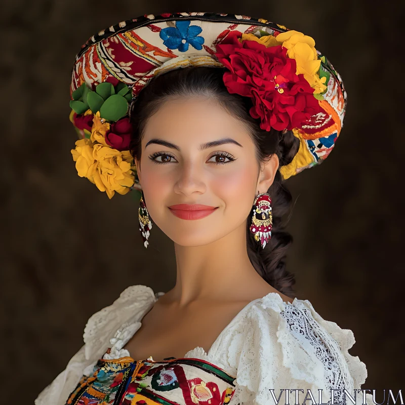 Cultural Portrait of a Woman in Ornate Attire AI Image