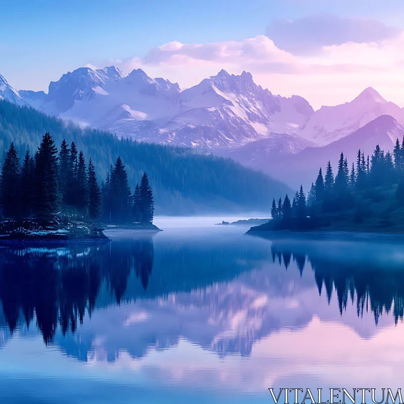 Peaceful Mountain Scenery with Lake Reflection AI Image