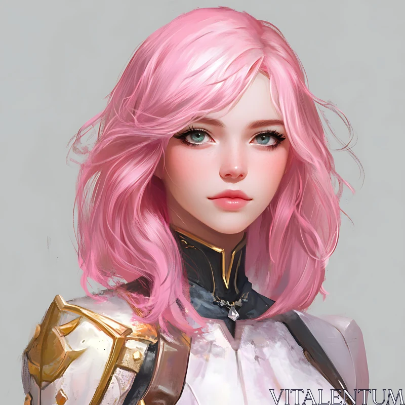 Digital Art of Woman with Pink Hair and Armor Digital Art of Woman with Pink Hair and Armor