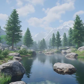 Peaceful River with Mountain Background