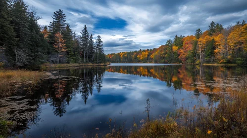 Tranquil Lake Amid Autumn Forest