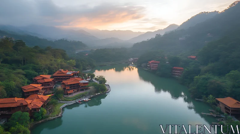 Peaceful Sunset View Over Lake and Mountains Peaceful Sunset View Over Lake and Mountains