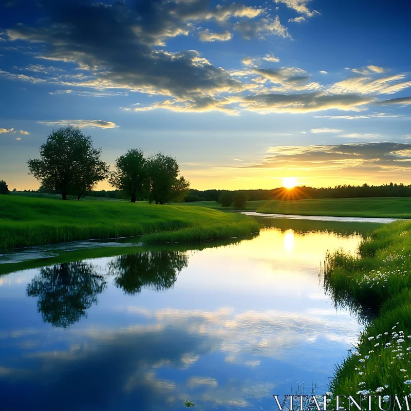 Tranquil Riverside Sunset Landscape