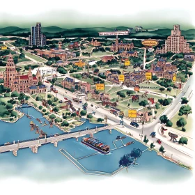 Aerial View of the City with Landmarks