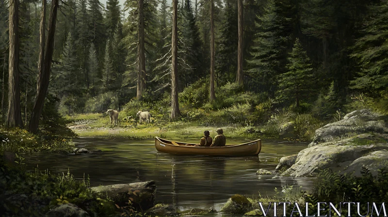 Peaceful River Canoeing in Lush Forest Peaceful River Canoeing in Lush Forest