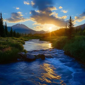 Golden Sunset Over Mountain Stream