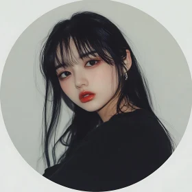 Elegant Woman with Black Hair and Red Lipstick