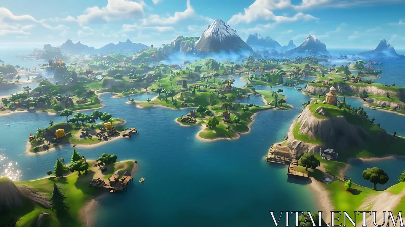 Picturesque Island with Sparkling Waters and Mountains Picturesque Island with Sparkling Waters and Mountains