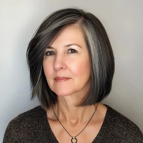 Stylish Bob Haircut on Grey-Haired Woman