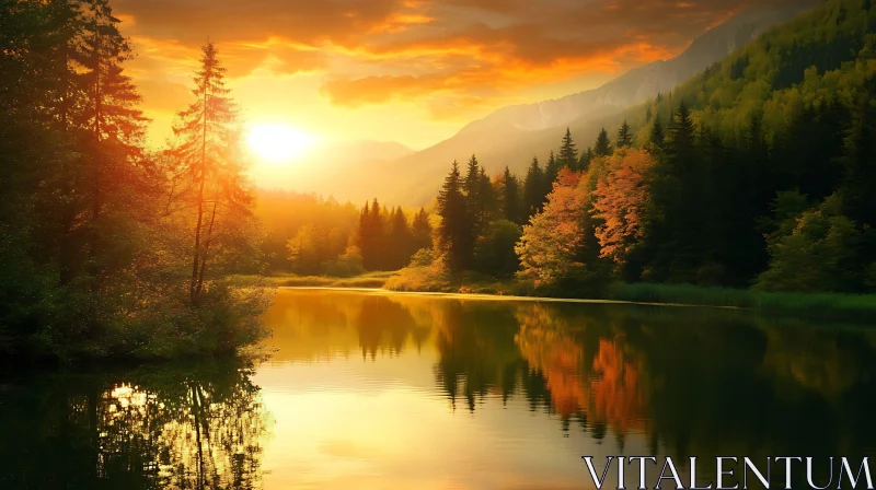 Autumn Sunset Over Serene Mountain Lake Autumn Sunset Over Serene Mountain Lake