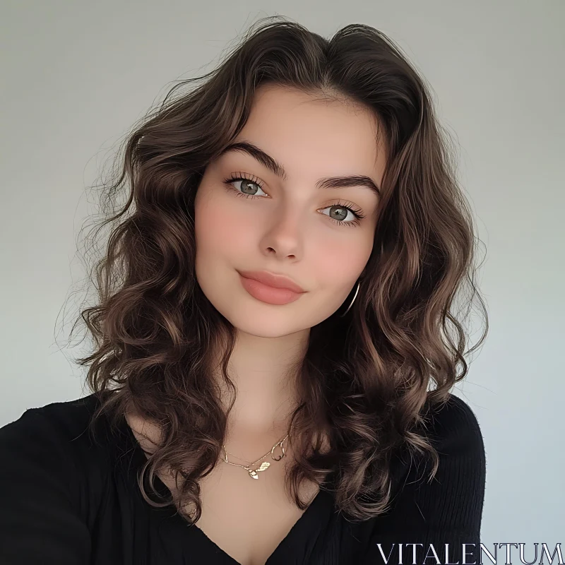 Young Woman with Green Eyes and Curly Hair Portrait Young Woman with Green Eyes and Curly Hair Portrait