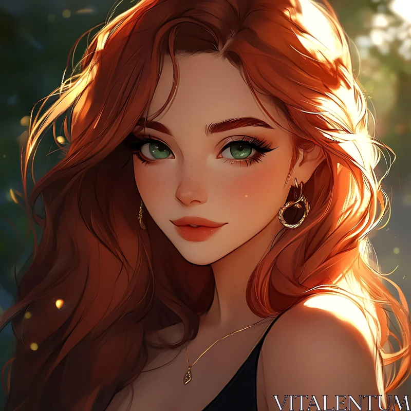 Elegant Digital Illustration of a Red-haired Woman AI Image