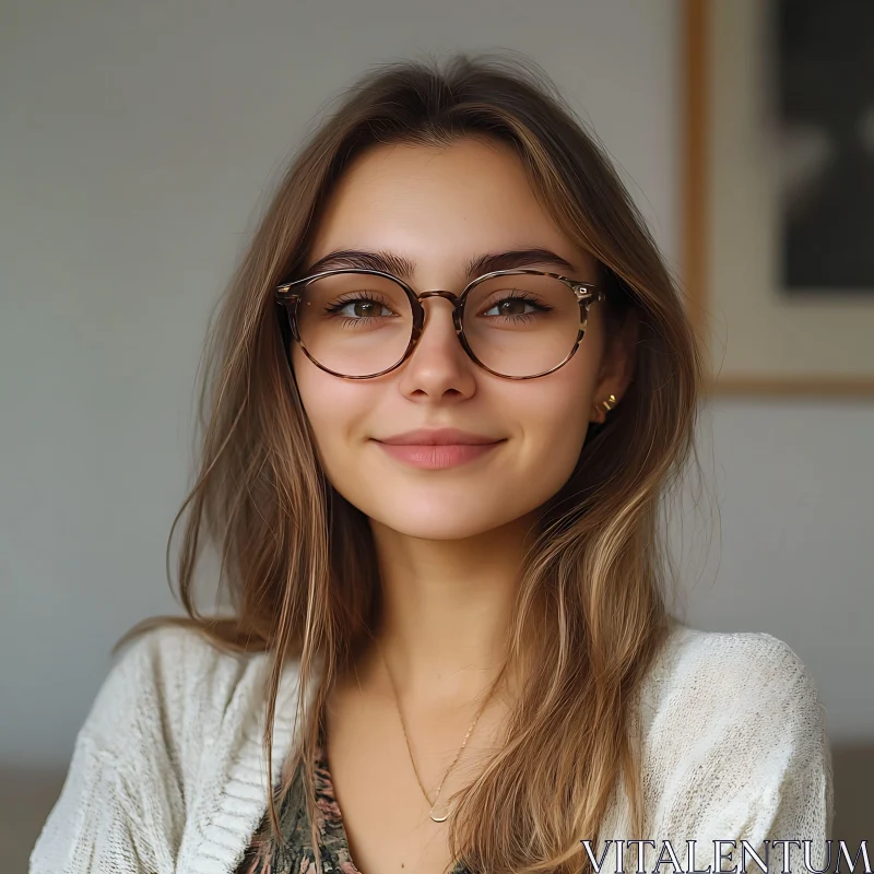 Casual Portrait of a Woman in Eyeglasses AI Image