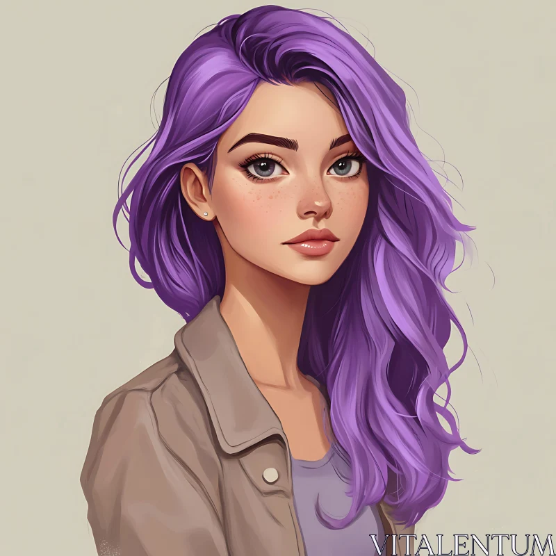 AI ART Purple Haired Woman Portrait