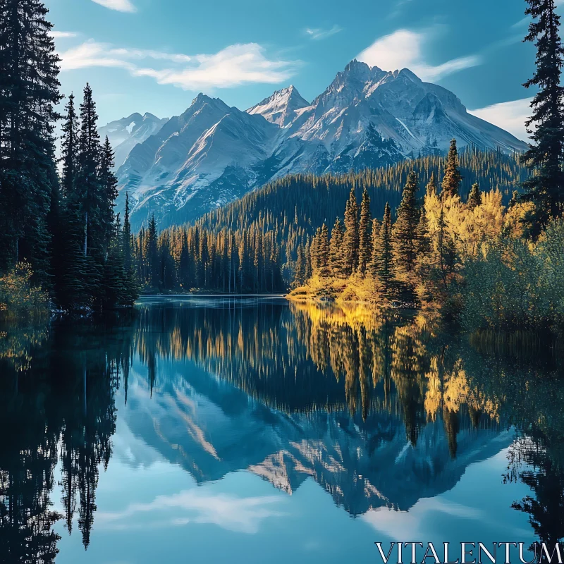 Tranquil Scene of Mountains and Lake Reflections AI Image