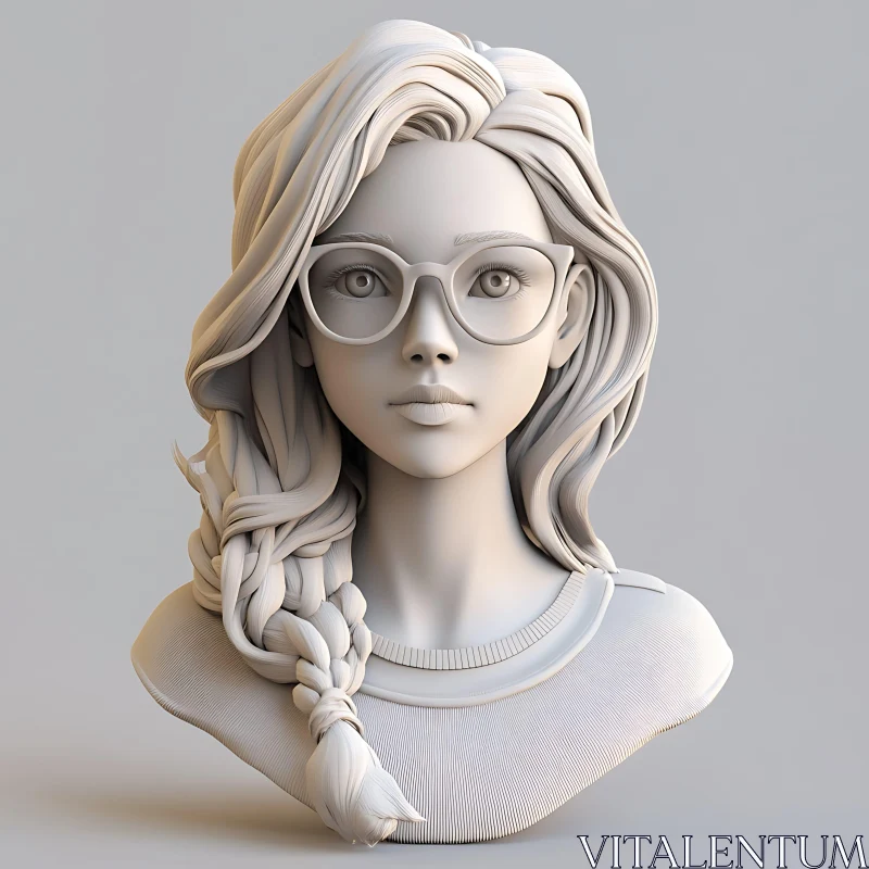 Stylized Bust of a Woman with Glasses and Braids AI Image