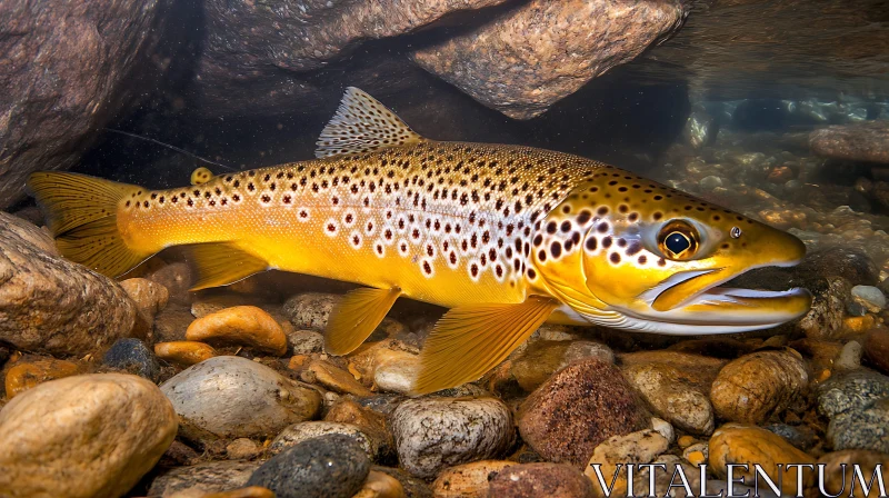 Brown Trout Swimming Underwater AI Image