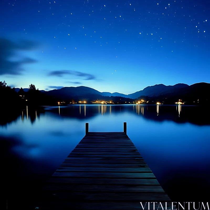 Peaceful Night by the Lake with Stunning Starry Sky AI Image