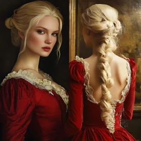 Timeless Beauty of a Blonde Woman in Classic Red Attire