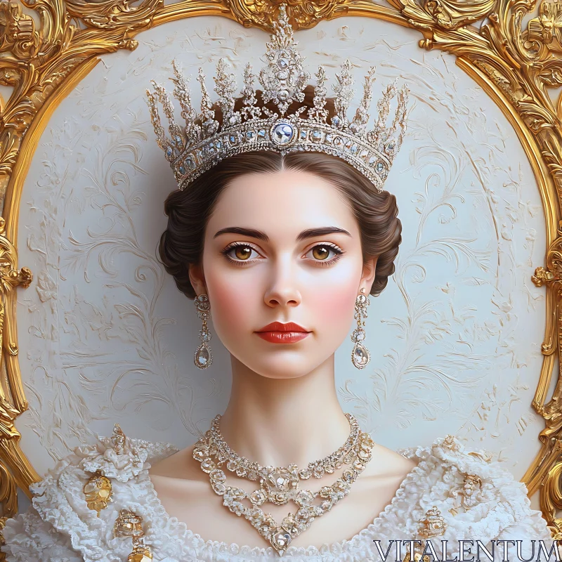 AI ART Elegant Queen with Jewel-Embellished Crown