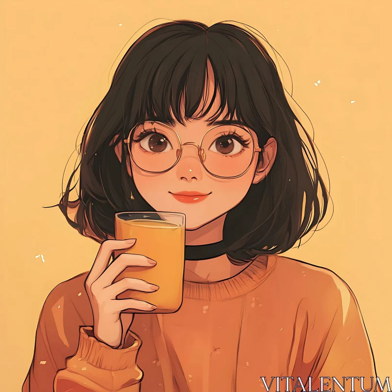 AI ART Cute anime girl with orange juice - Portrait Art