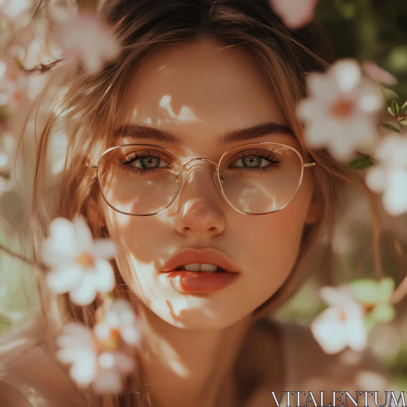 Woman with Glasses and Flowers AI Image