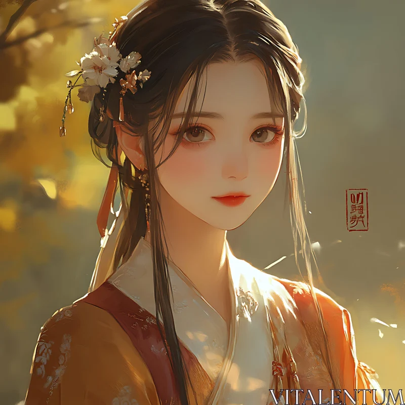 Delicate Beauty in Traditional Attire AI Image