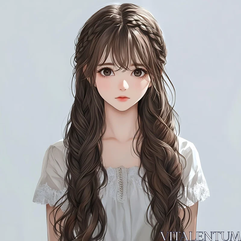 Beautiful Anime Girl with Braided Long Hair AI Image