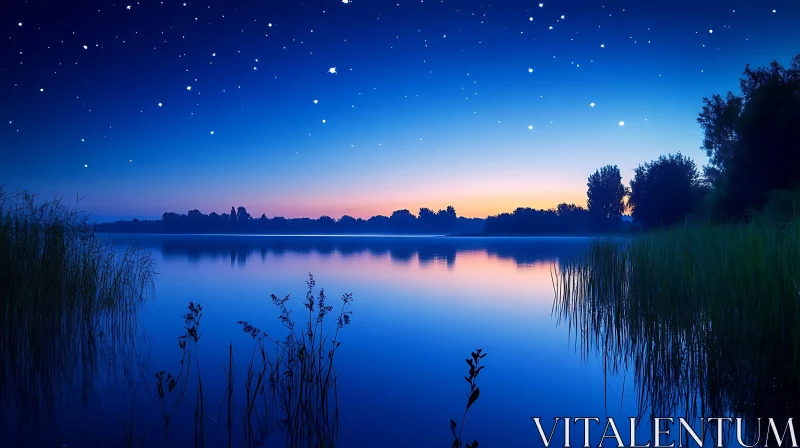 Calm Lakeside Night with Stars AI Image