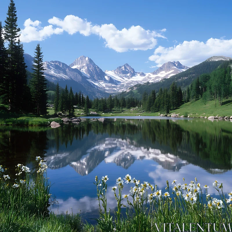 Mountain Reflection in Tranquil Lake AI Image