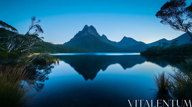 Peaceful Lake and Reflective Mountain Landscape AI Image