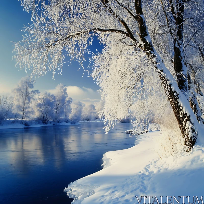 Serene Snowy River Landscape AI Image