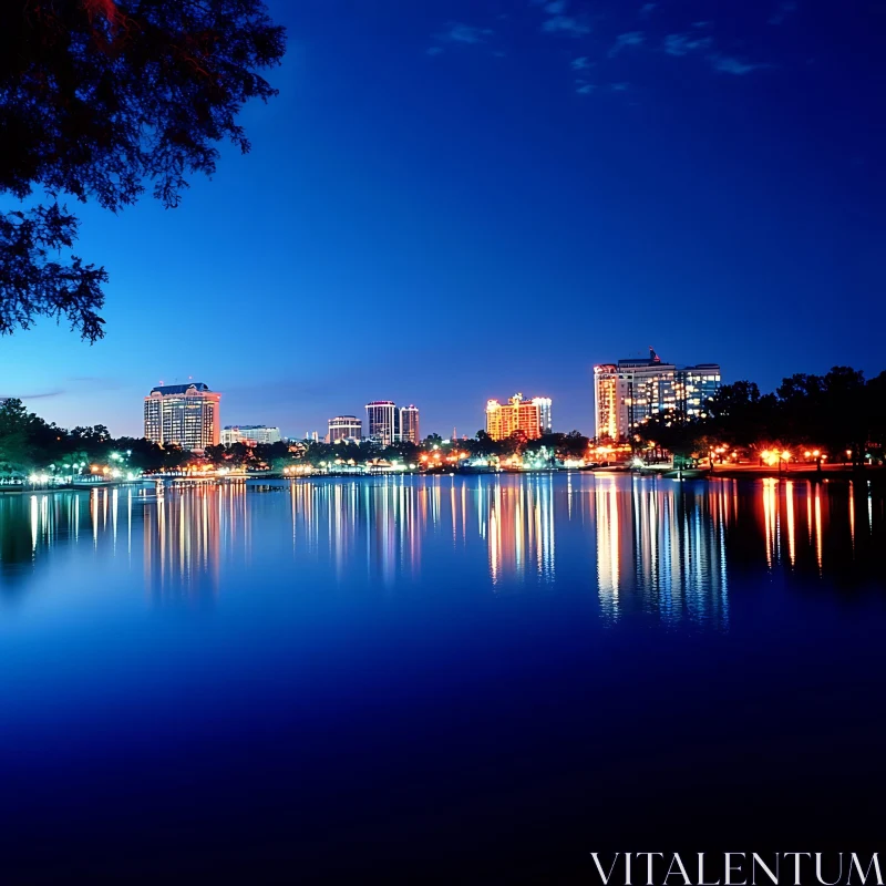 Urban Skyline Illuminated at Night AI Image