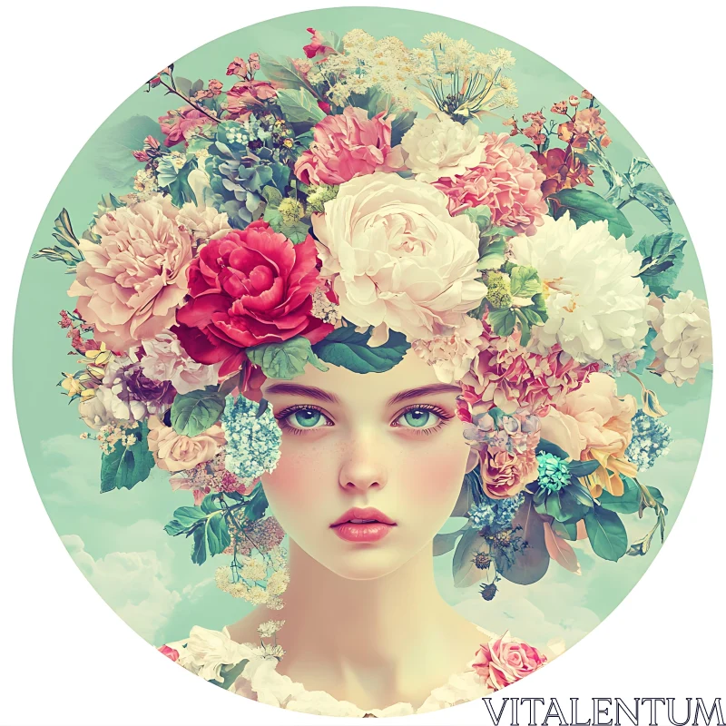 Floral Headdress Surreal Portrait AI Image