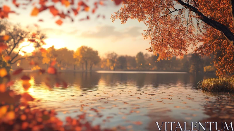 Autumn Sunset by a Serene Lake AI Image