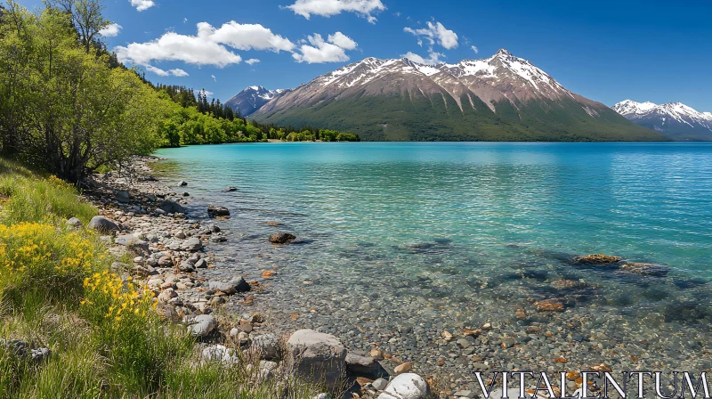 Peaceful Mountain Lake Surrounded by Lush Nature AI Image