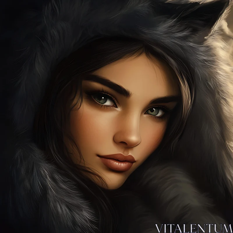 Mysterious Woman in Fur AI Image