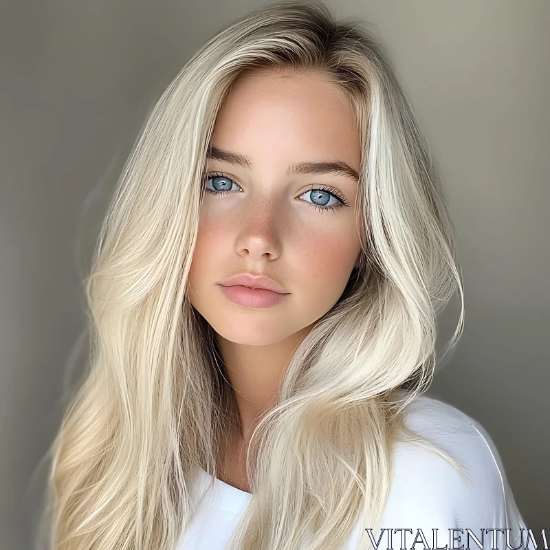 Close-Up Portrait of a Youthful Blonde Woman AI Image