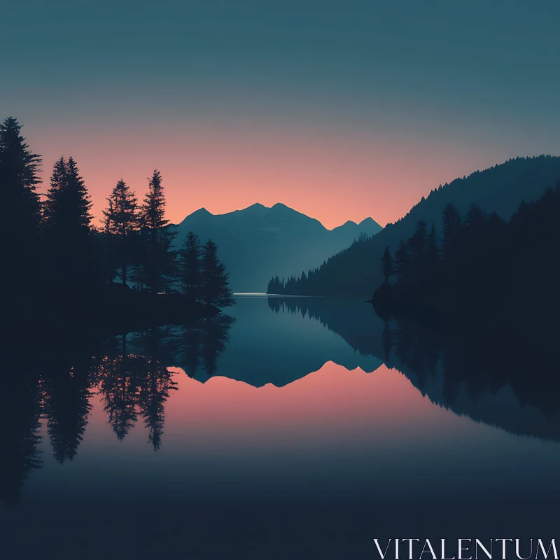 Peaceful Sunrise Over a Mirror-Like Lake AI Image