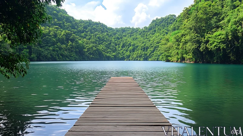 Tranquil Lake and Dock in Lush Forest AI Image