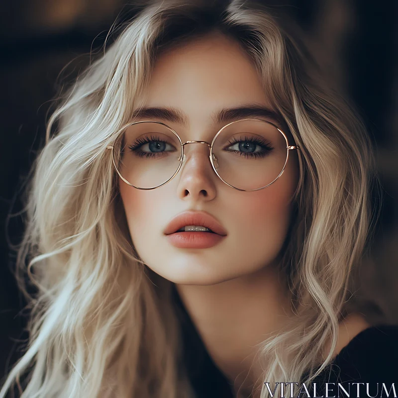 AI ART Blonde Woman Wearing Round Eyeglasses