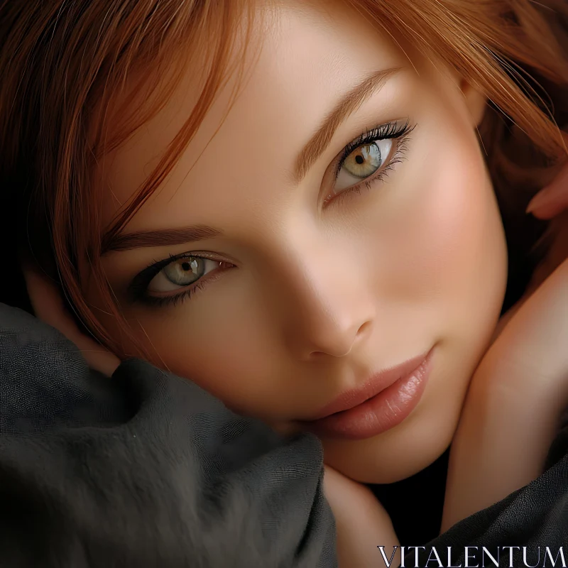 Serene Female Portrait with Auburn Hair AI Image