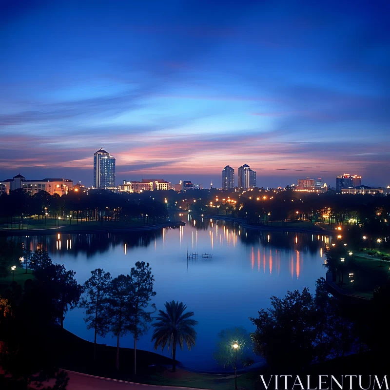 Cityscape Reflections at Dusk AI Image