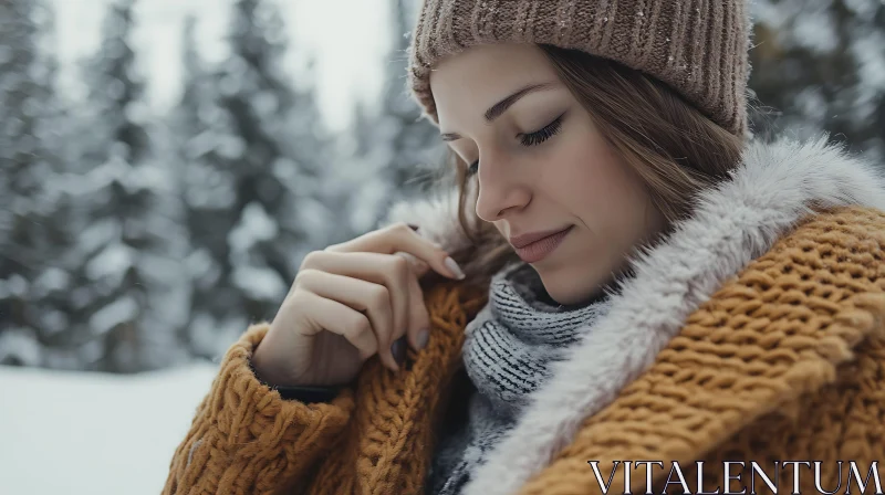 AI ART Contemplative Young Woman in Winter Attire Outdoors