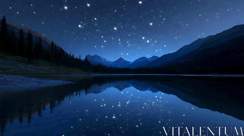 Starry Night Over Calm Lake AI Image