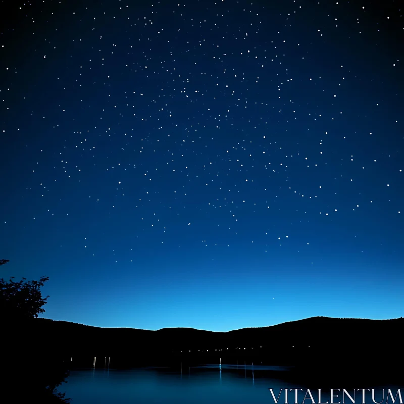 Starlit Nightscape Over a Quiet Lake AI Image