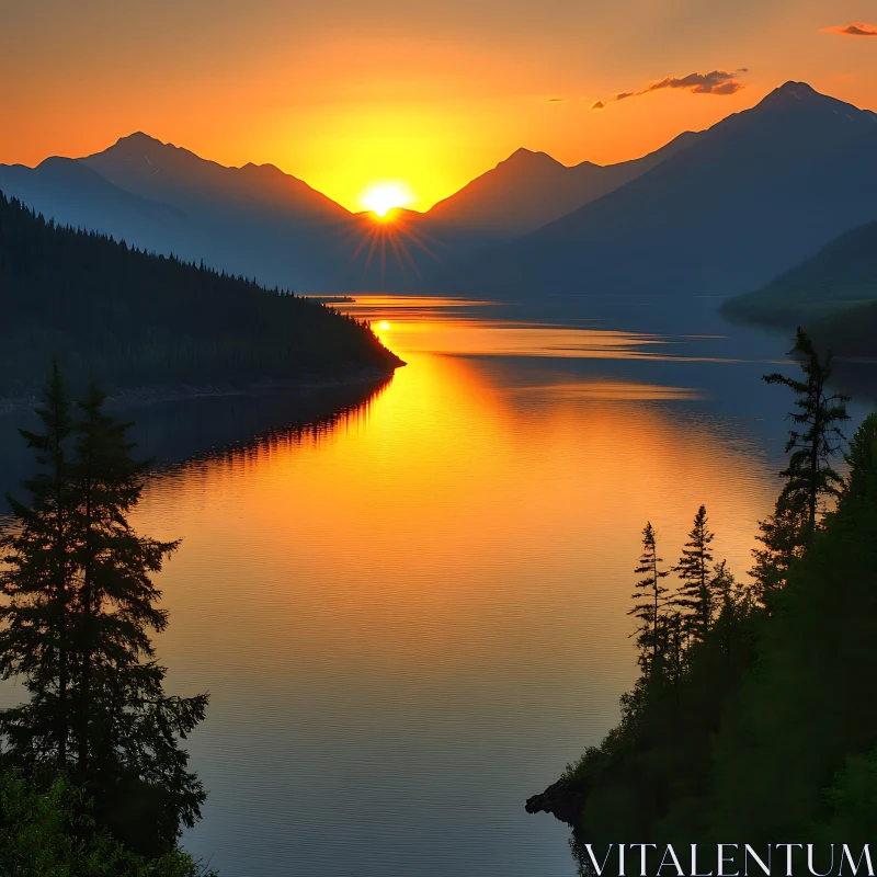 Golden Sunset Reflections on Tranquil Lake AI Image