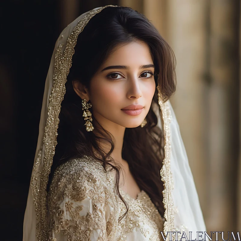 Portrait of a Graceful Woman in Traditional Dress AI Image