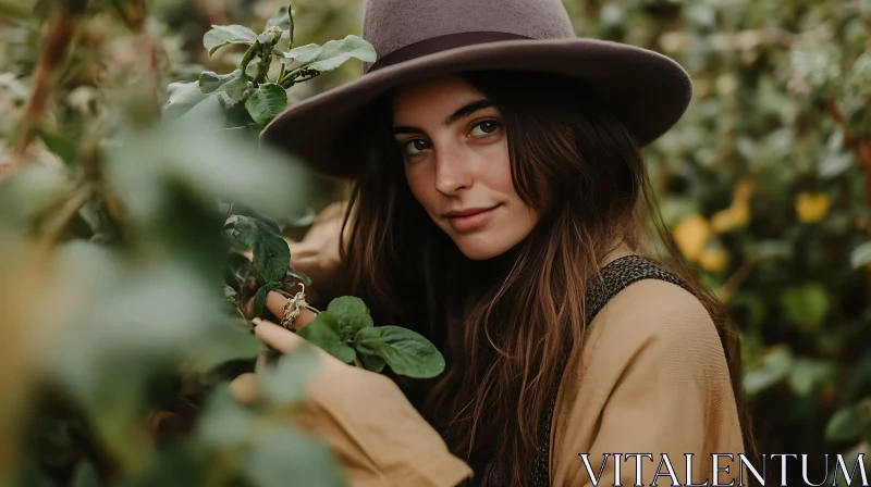 Natural Portrait of a Woman with Hat AI Image