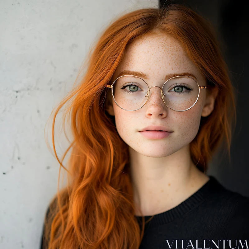 AI ART Freckled Woman with Round Glasses and Red Hair